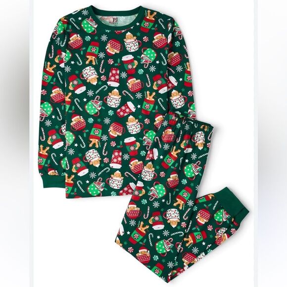 PJ Place M Adult Winter Green Multi Gingerbread Cocoa Mugs PJ Jogger Set - Picture 1 of 3